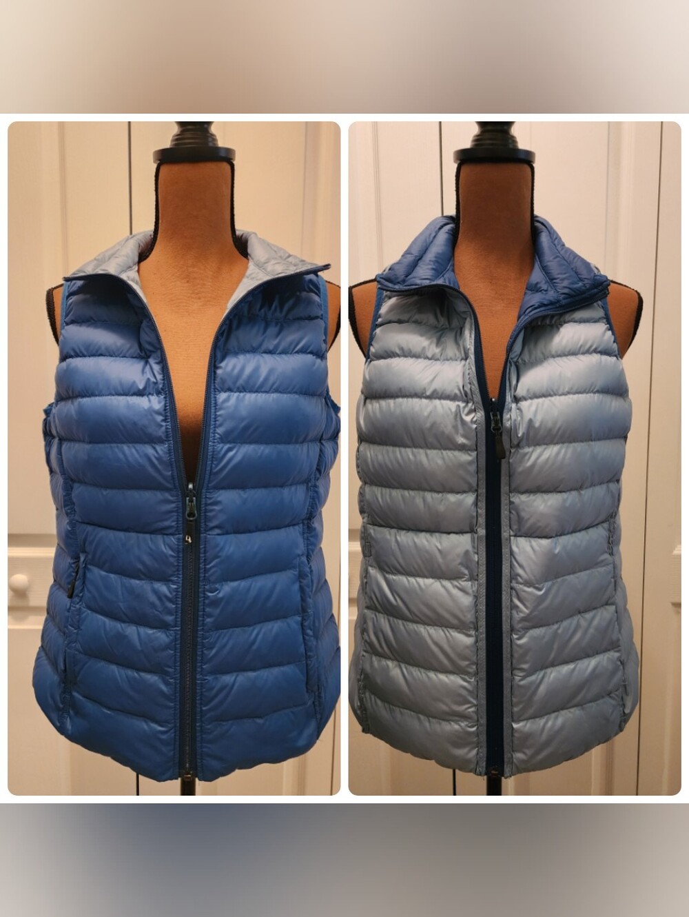 Dover Saddlery Reversible Down Puffer Vest Large Blue Riding Equestrian Gilet L